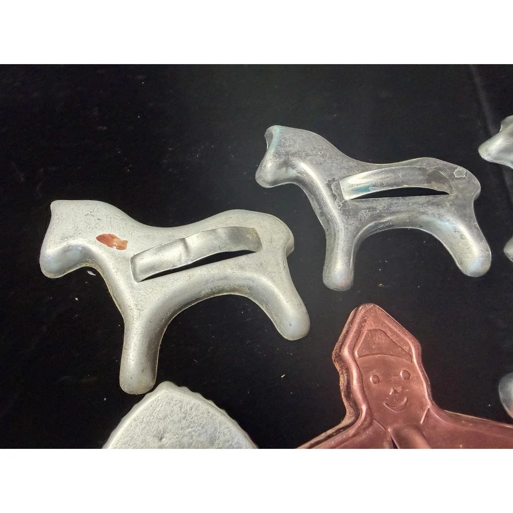 Vintage Aluminum Cookie Cutters Set of 11 Horses Gingerbread Men Bird Card Suits